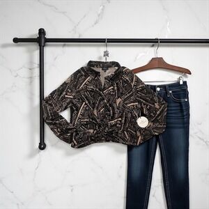 Milk & Honey Women's Newspaper Print Tie Front Blouse Top XL